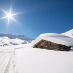 Beautiful winter scenery in Ciampac ski area, Val di Fassa, Dolomites mountains, Italy