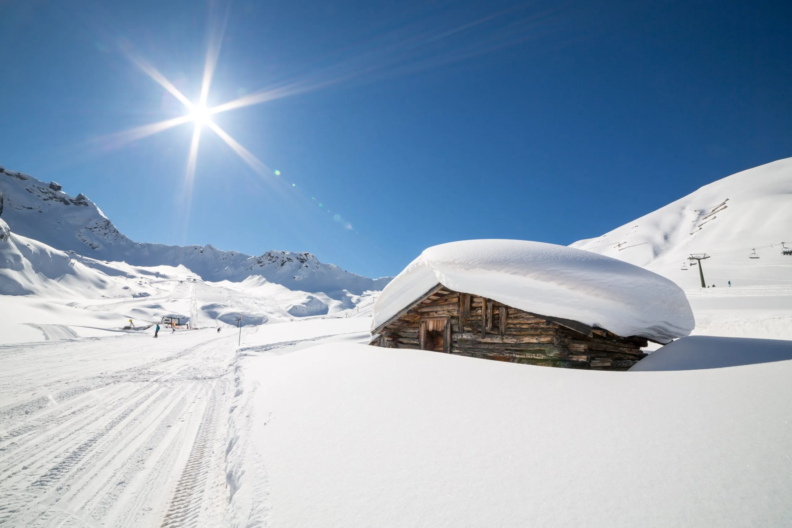 Beautiful winter scenery in Ciampac ski area, Val di Fassa, Dolomites mountains, Italy