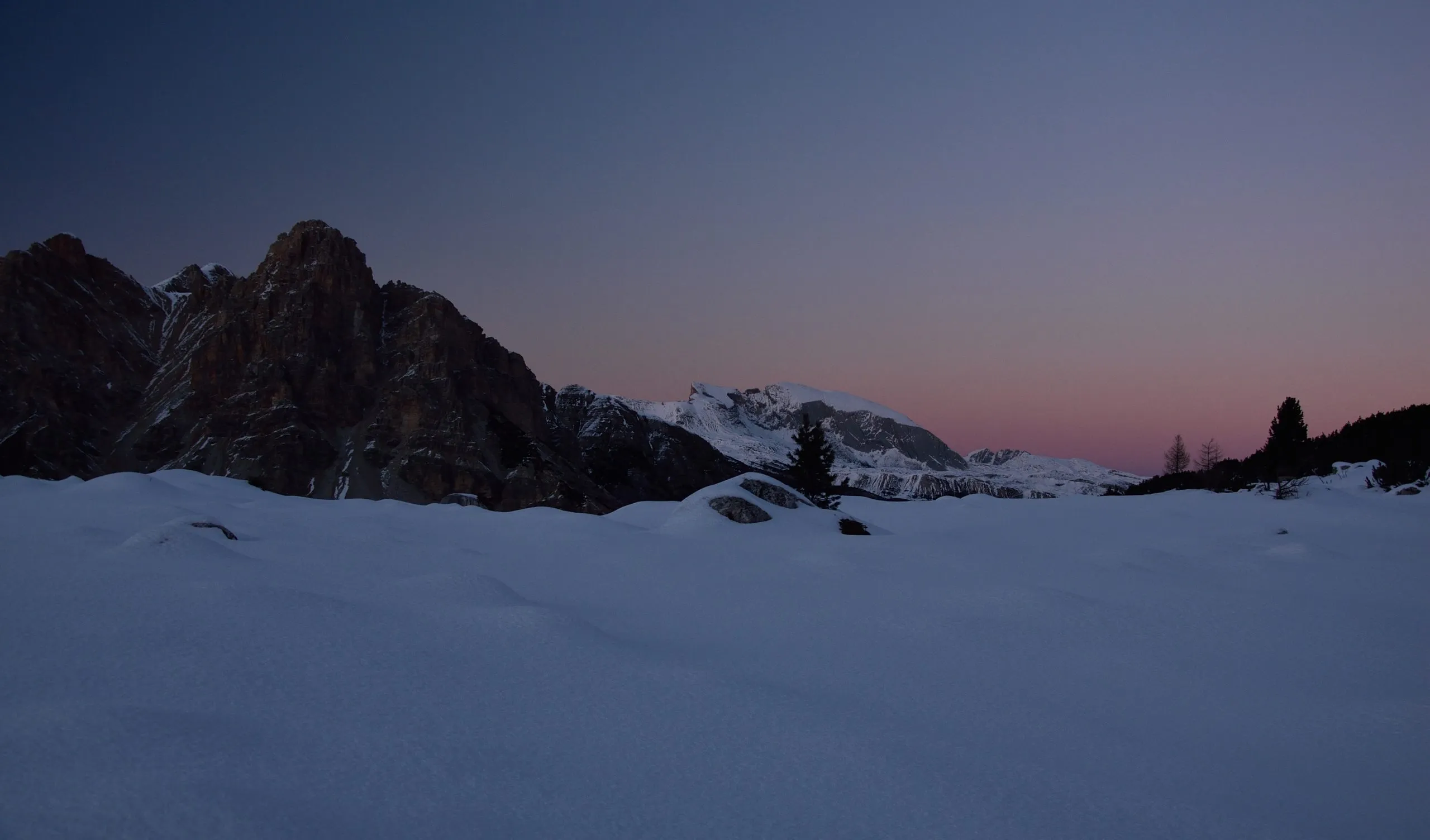 Winter sunset in Fanes Plateau Dolomites Muontains Italy